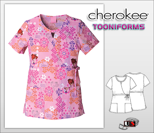 Cherokee Tooniforms Mock Wrap Top Precious Patchwork - Click Image to Close