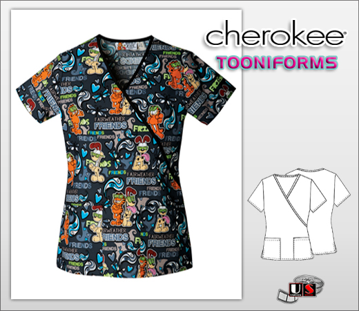 Cherokee Tooniforms Mock Wrap Top - Garfield Friends - Click Image to Close