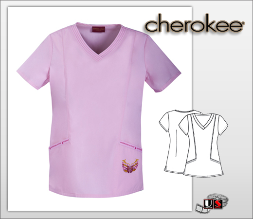 Cherokee Pink Blush V-Neck Screen Printed Top - Click Image to Close