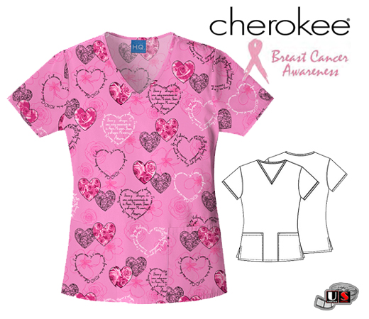 Cherokee My Sweet Love Printed fit & flare V-Neck Top - Click Image to Close