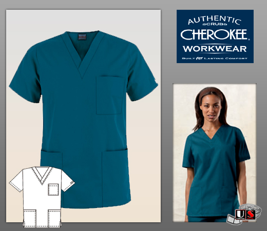 Cherokee Workwear's Solid Unisex V-Neck Scrub Top - Click Image to Close
