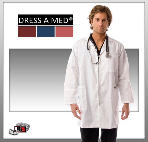Dress A Med White Series Men's Long Lab Coat - Click Image to Close