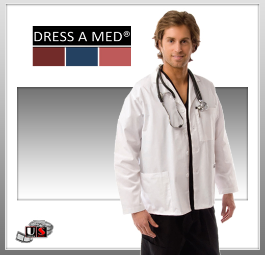 Dress A Med White Series Men's Short Lab Coat - Click Image to Close