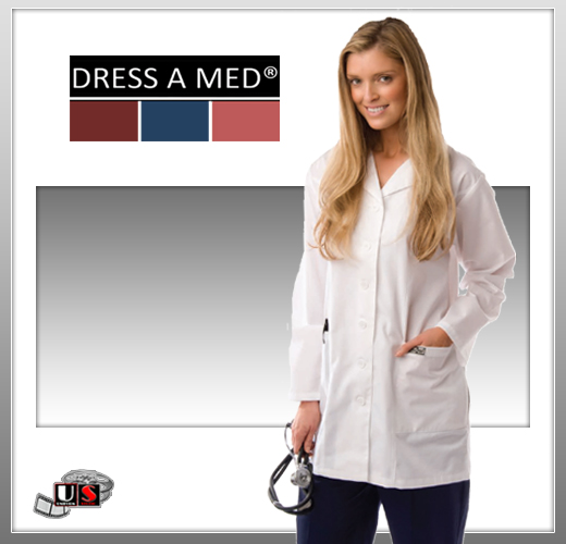 Dress A Med White Series Long Woman's Lab Coat - Click Image to Close