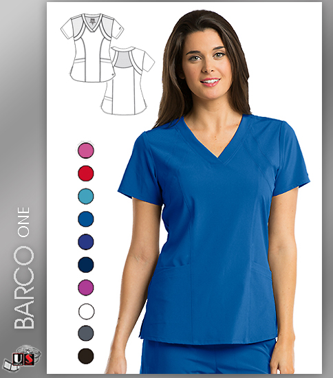 Barco One 4 Pocket Fashion V-Neck Scrub Tops - Click Image to Close