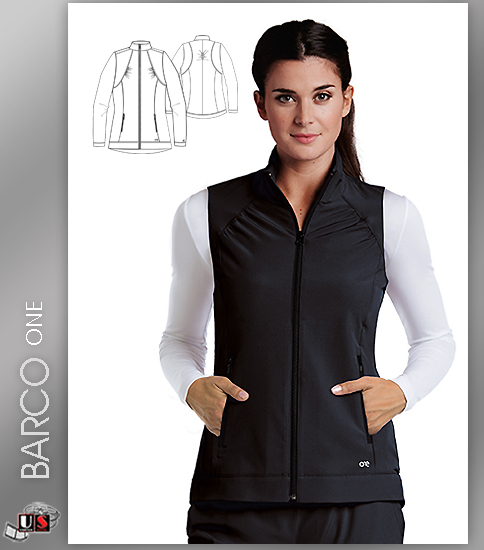Barco One Zip Front Hi-Low Solid Scrub Vest Black - Click Image to Close