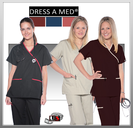 Dress A Med Solid Premium Scrub Nursing Mock Wrap Top Set - Click Image to Close