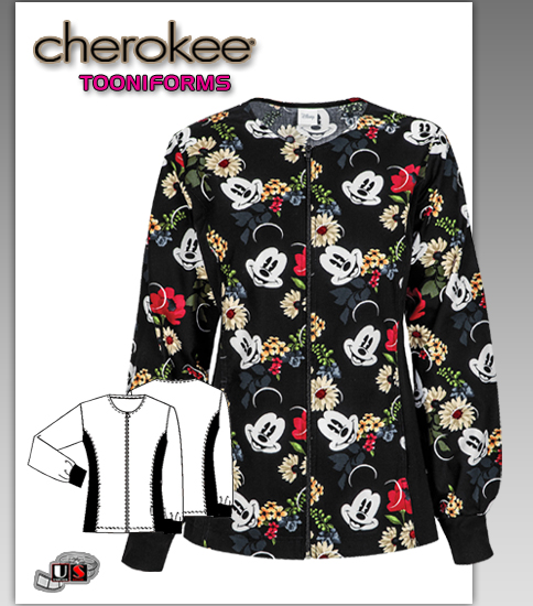 Cherokee Tooniforms Disney Floralista Mickey Knit Panel Warm-Up - Click Image to Close
