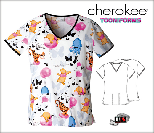 Cherokee Tooniforms V-Neck Top in Up In The Air - Click Image to Close