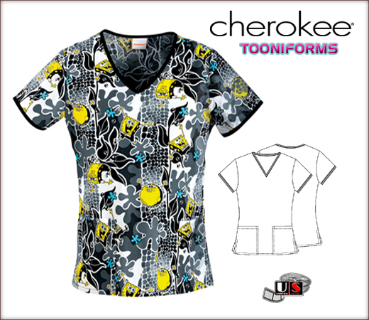 Cherokee Tooniforms V-Neck Top in Wild About Bob - Click Image to Close