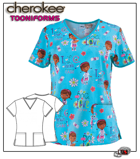 Cherokee Tooniforms MC Stuffins V-Neck Top - Click Image to Close