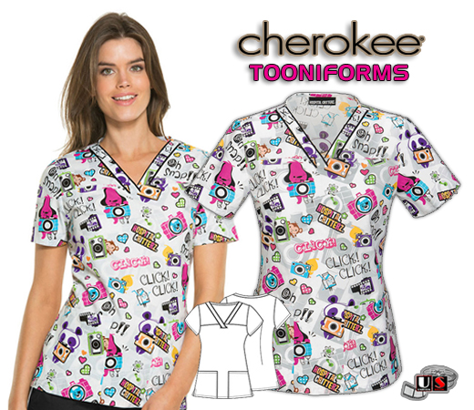 Cherokee Tooniforms Oh Snap! V-Neck Top - Click Image to Close