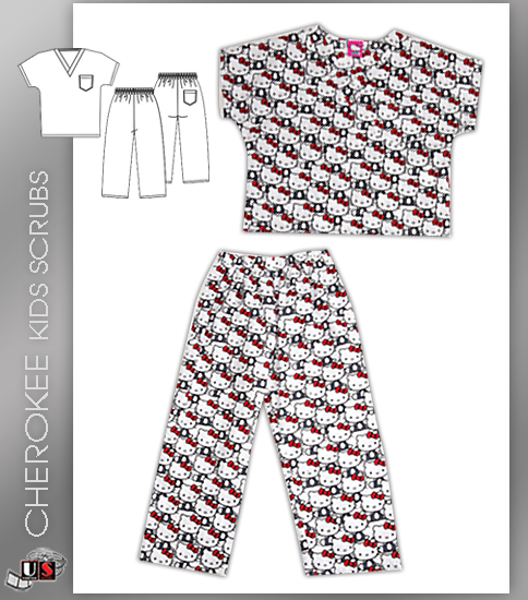 CHEROKEE Hello Kitty Always Kids Top and Pant Scrub Set - Click Image to Close