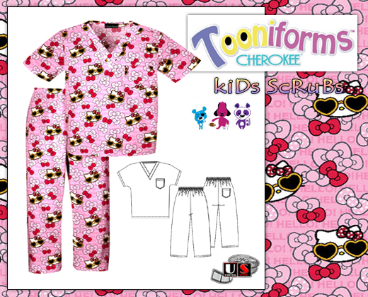 Hello Kitty Summer Fun Cherokee Tooniforms V-Neck Kids Scrub S - Click Image to Close