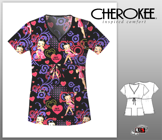 Cherokee Tooniform V-Neck Top - Valentine Fireworks - Click Image to Close