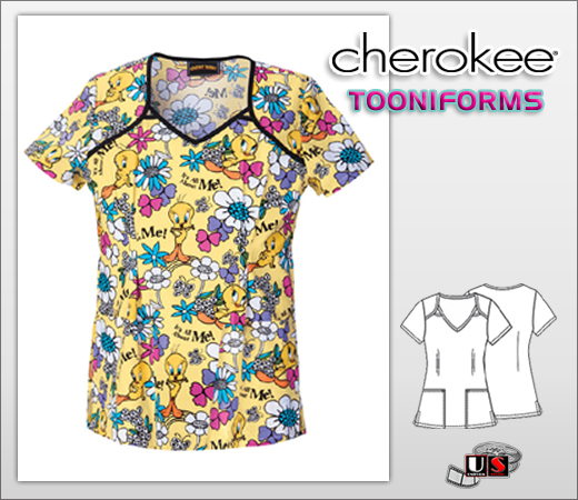 Cherokee Tooniforms V-Neck Top All About Tweety - Click Image to Close