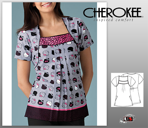 Cherokee Tooniform Soft Round Neck Top-Hello Kitty Exprss - Click Image to Close