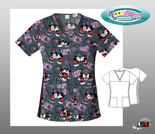 Disney Cherokee Sweet Nothings Sporty V-Neck ScrubTop - Click Image to Close