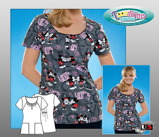 Disney Cherokee Sweet Nothings Round Neck Scrub Top - Click Image to Close