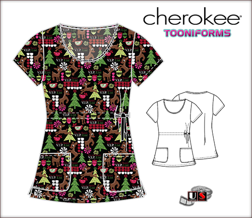 Cherokee Tooniforms Round Neck Top in Rudolph VIP - Click Image to Close
