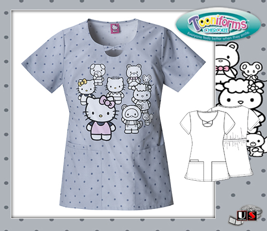 Cherokee Tooniforms Hello Kitty Family Stylized Round Neck Top - Click Image to Close