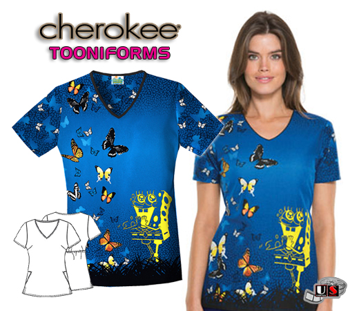 Cherokee Tooniforms I'm All a Flutter V-Neck Top - Click Image to Close