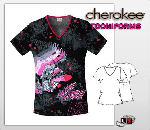 Cherokee Tooniforms Stuck On You V-Neck Top - Click Image to Close