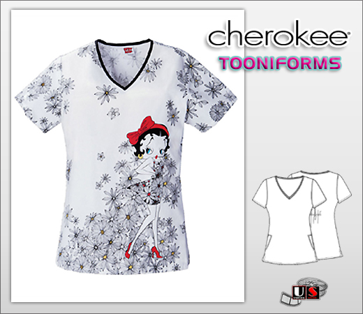 Cherokee Tooniforms V-Neck Top Betty's Daisies - Click Image to Close