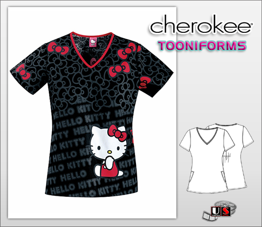 Cherokee Tooniforms V-Neck Top Hello Kitty Bow - Click Image to Close