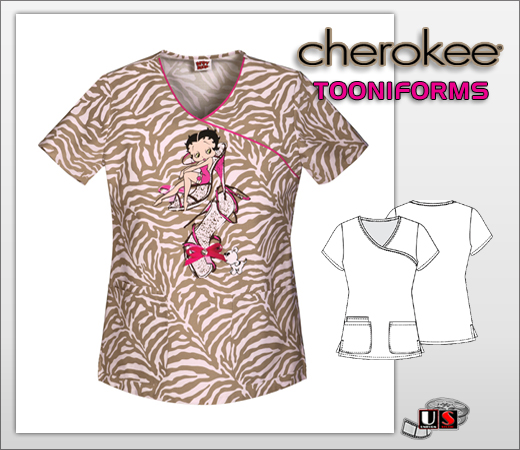 Cherokee Tooniforms Boop Shoes Mock Wrap Top - Click Image to Close