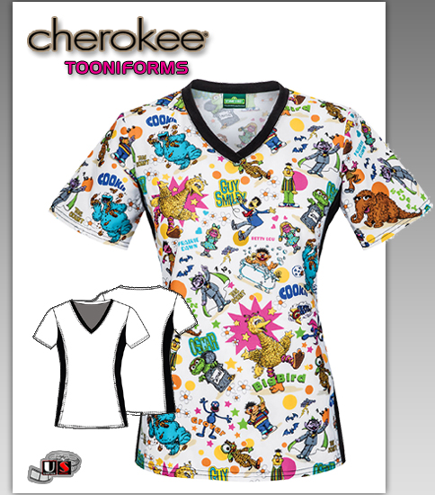 Cherokee Tooniforms The Gang's All Here V-Neck Knit Panel Top - Click Image to Close