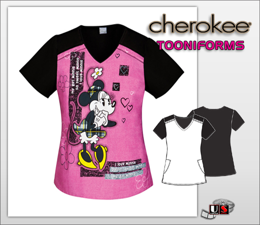 Cherokee Tooniforms My Girl Minnie V-Neck Top - Click Image to Close