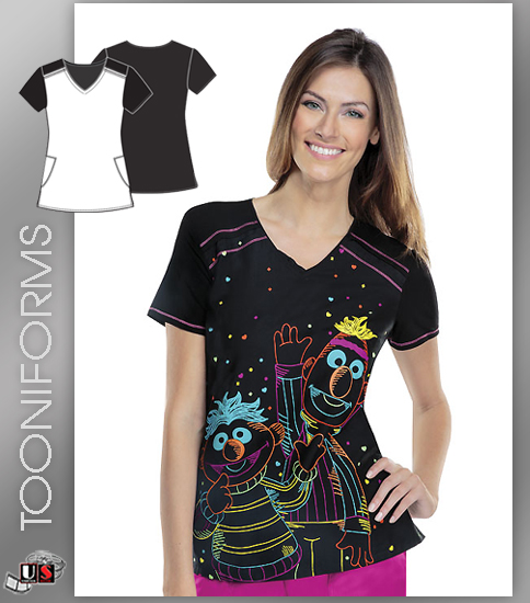 Cherokee Tooniforms Sesame Street Street Party V-Neck Scrub Top - Click Image to Close