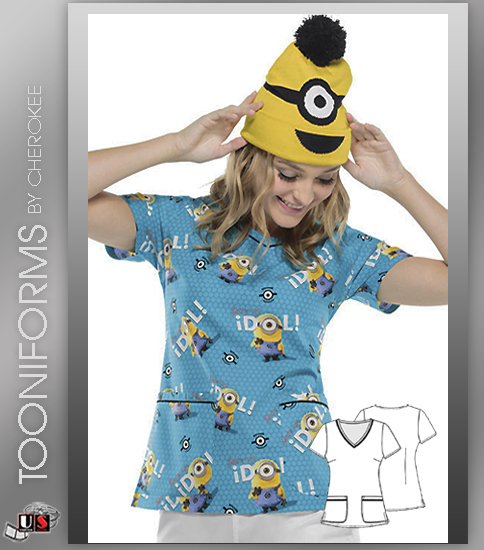 Cherokee Tooniforms Minions V-Neck Knit Panel Top - Click Image to Close