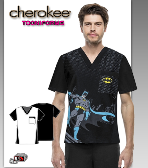 Cherokee Tooniforms The Batman Men's V-Neck Top - Click Image to Close