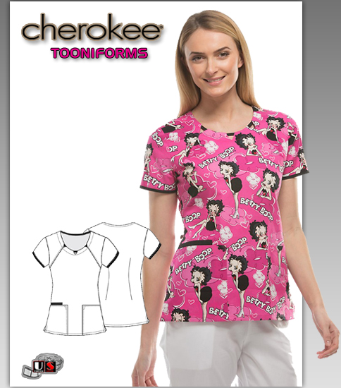 Cherokee Tooniforms Betty Boop All Eyes ON Betty Round Neck Top - Click Image to Close