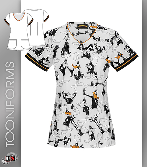 Cherokee Tooniforms Daffy Duck V-Neck Top - Click Image to Close