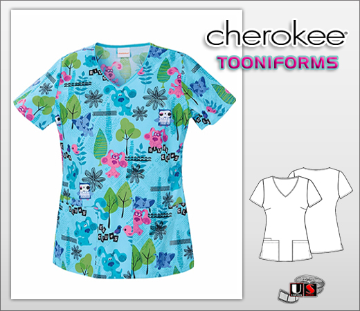 Cherokee Tooniforms V-Neck Scrub Top Scrapbook Blues - Click Image to Close