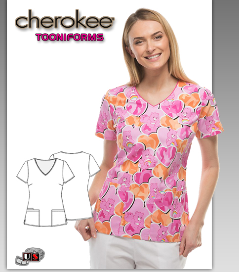 Cherokee Tooniforms CareBears Cant Hide My Love V-Neck Top - Click Image to Close
