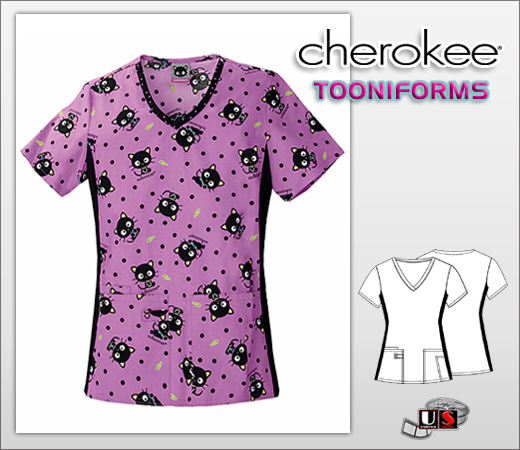 Cherokee Tooniforms V-Neck Knit Panel Top Chococat - Click Image to Close