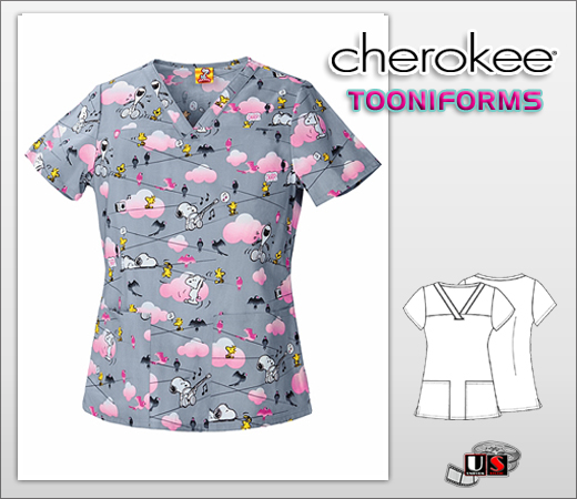 Cherokee Tooniforms V-Neck Scrub Top Bird On A Wire - Click Image to Close