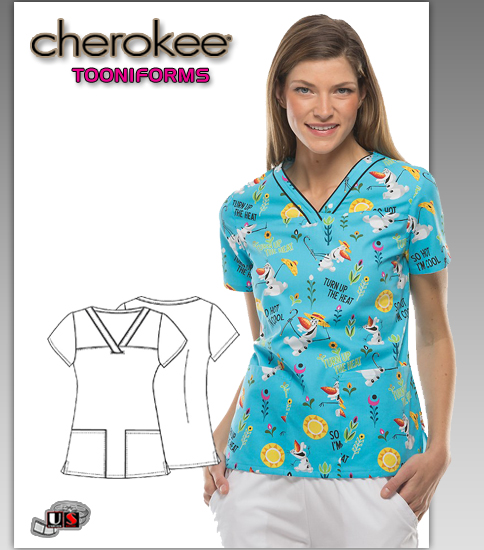 Cherokee Tooniforms Disney Turn Up The Heat V-Neck Top - Click Image to Close