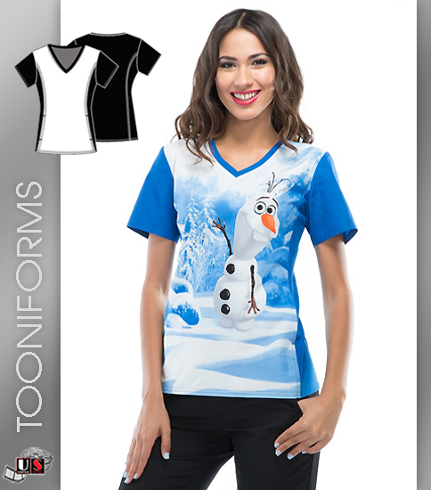 Cherokee Tooniforms Chillin' with Olaf V-Neck Knit Panel Top - Click Image to Close