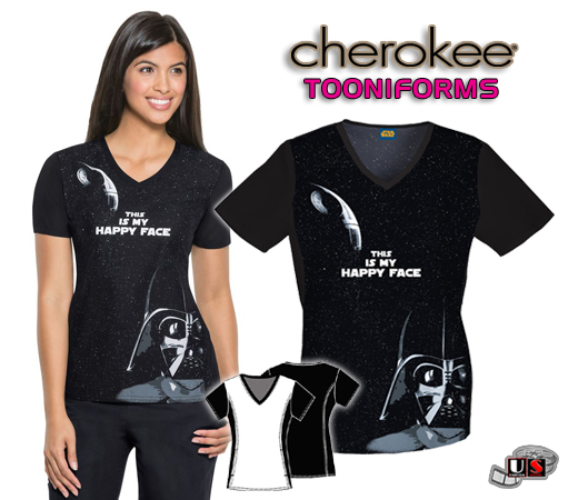 Cherokee Tooniforms Darth Vader V-Neck Knit Panel Top - Click Image to Close