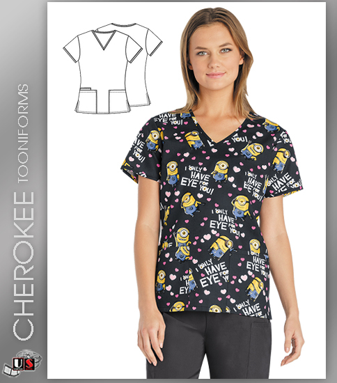 Cherokee Tooniforms Women's V-Neck Top in Eye for You - Click Image to Close