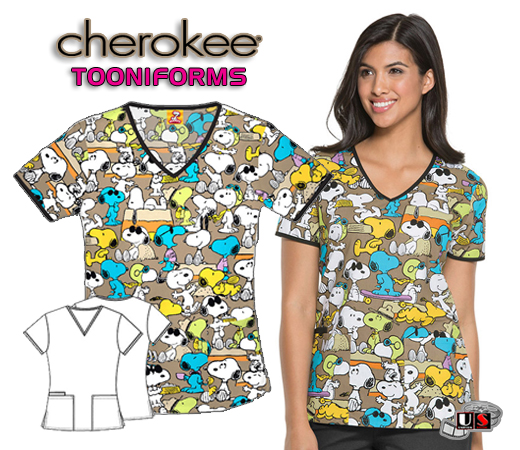 Cherokee Tooniforms Go Snoopy V-Neck Scrub Top - Click Image to Close