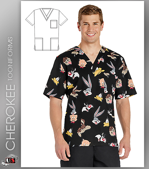 Cherokee Tooniforms Unisex Top in Looney Tunes - Click Image to Close