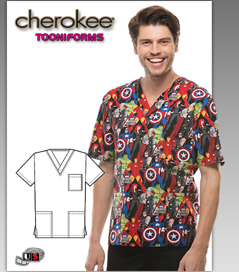 Cherokee Tooniforms Avengers Asseble Unisex Top - Click Image to Close