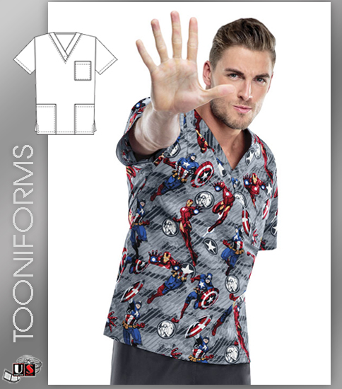 Cherokee Tooniforms Marvel Avengers Unisex Top - Click Image to Close