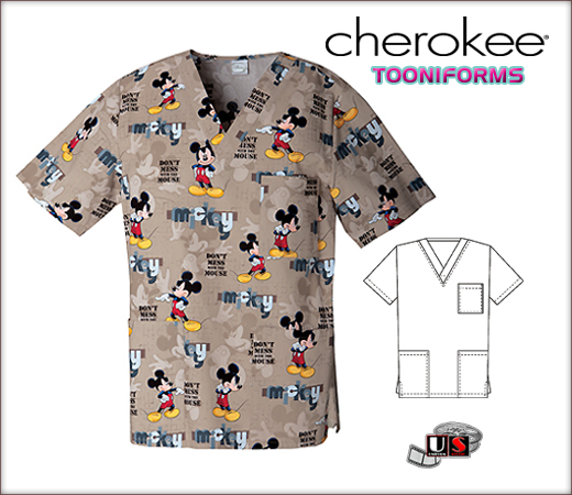 Cherokee Tooniforms Unisex Top in Mickey's He's Got Attitude - Click Image to Close